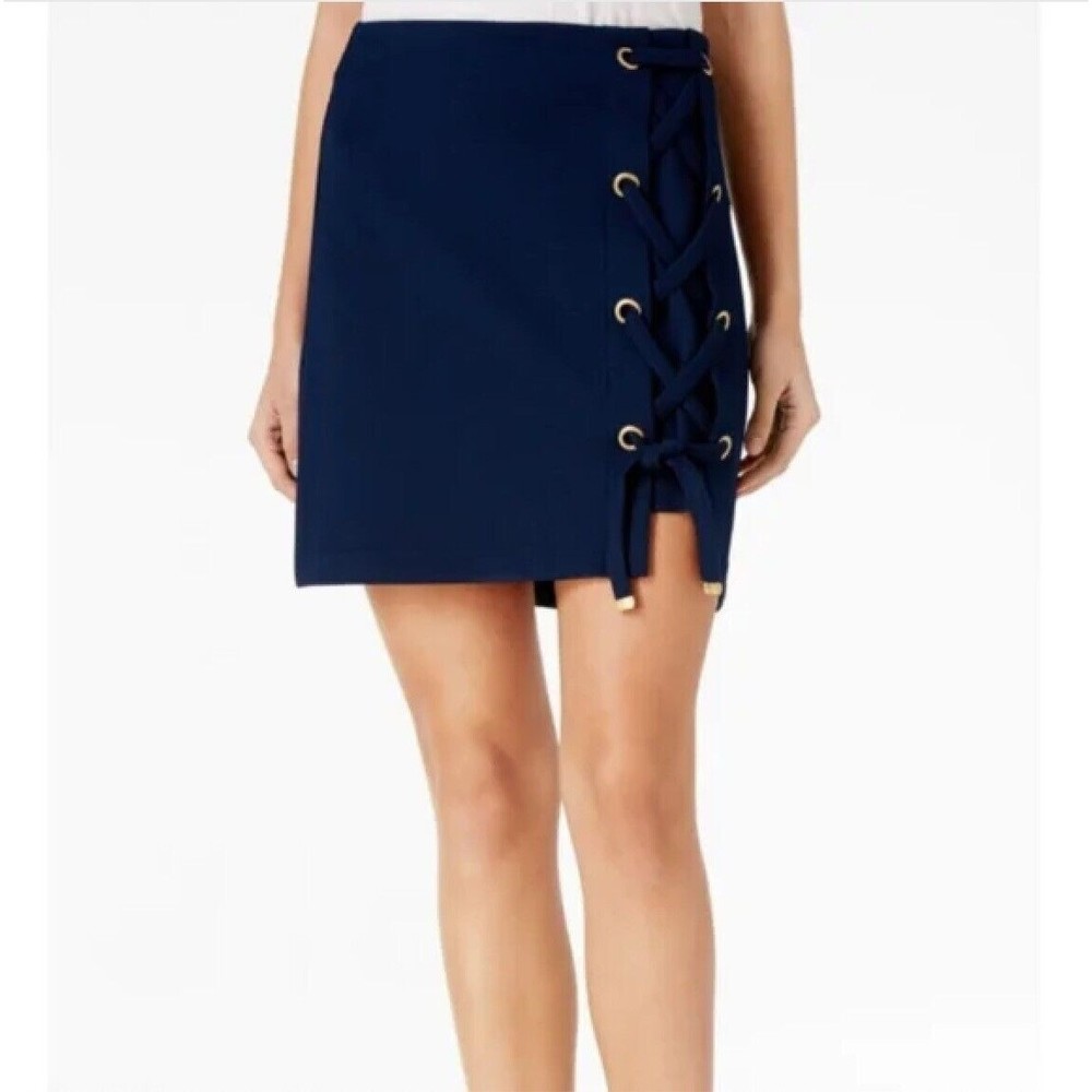 Kensie Mini Tie Shift Navy Skirt Size Medium